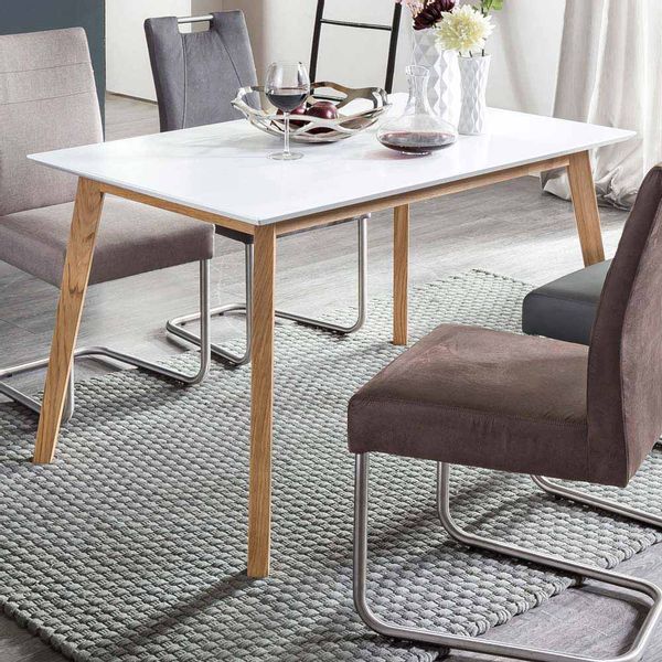 Küchentisch in Weiß Eiche massiv modern günstig online kaufen