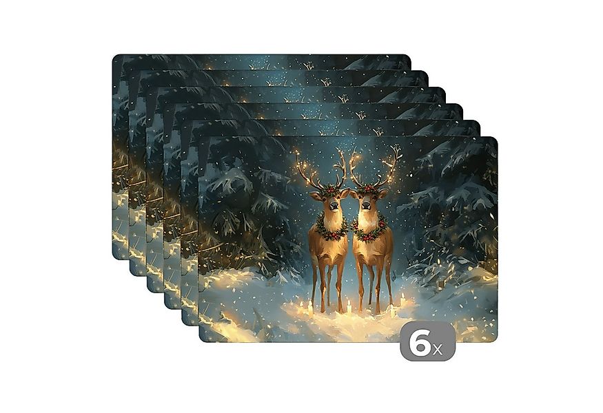 MuchoWow Platzset Kiefer-Märchen - Rentier - Nacht, (6-St), Platzsets, Tisc günstig online kaufen