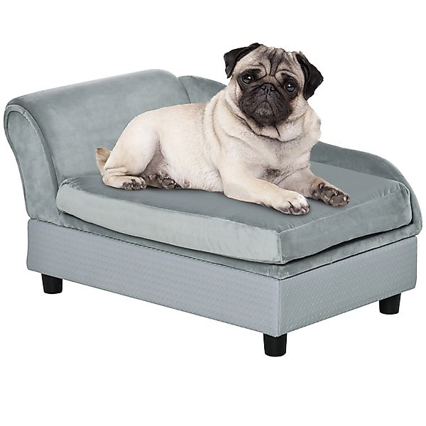 PawHut Tierbett Haustiersofa Hundesofa mit Matte Lagerraum Naturholz+Plüsch günstig online kaufen