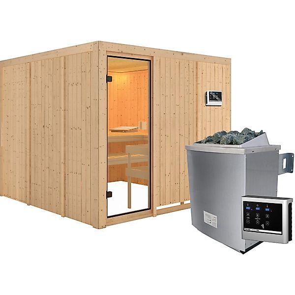 Karibu Sauna Arvika inkl. 9 kW Ofen mit ext. Strg., Glastür Bronziert günstig online kaufen