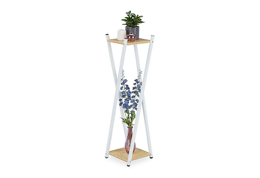 relaxdays Blumenhocker Hoher Blumenständer mit 2 Etagen, hellbraun günstig online kaufen
