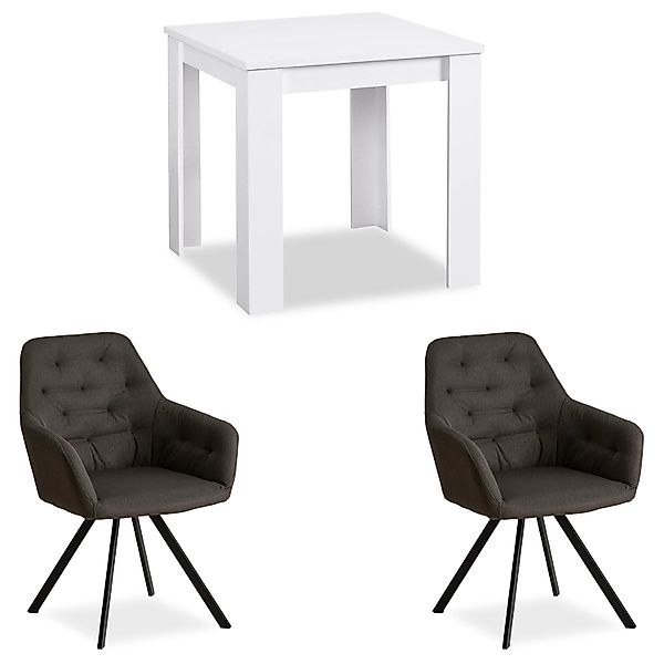 Homestyle4u Essgruppe mit 2 Leinen Polsterstühlen in Weiß und Grau 2375 günstig online kaufen