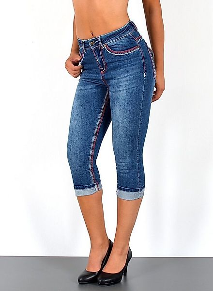 ESRA Caprijeans 3/4 Capri Jeans Damen High Waist weiße Naht Jeans Kontrastn günstig online kaufen