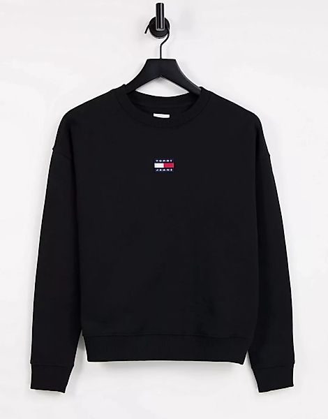 Tommy Jeans – Sweatshirt in Schwarz mit Flaggenlogo günstig online kaufen