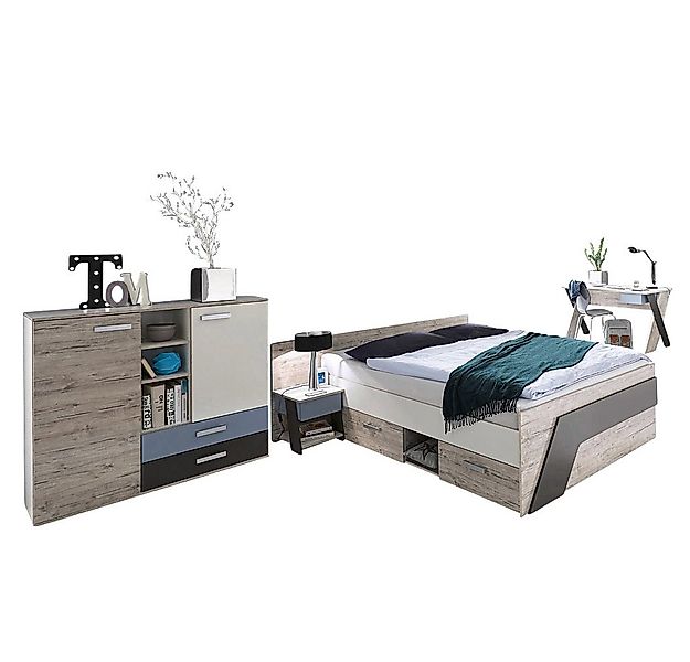Lomadox Jugendzimmer-Set LEEDS-10, (Sparset, 4-tlg), Sandeiche Nb. mit weiß günstig online kaufen