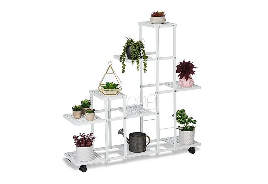 relaxdays Pflanzentreppe Weißer Blumenständer mit Rollen günstig online kaufen