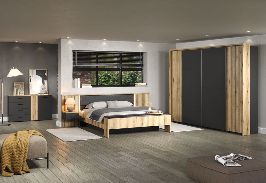 INOSIGN Schwebetürenschrank Estepona Kleiderschrank in Grau/Eiche günstig online kaufen