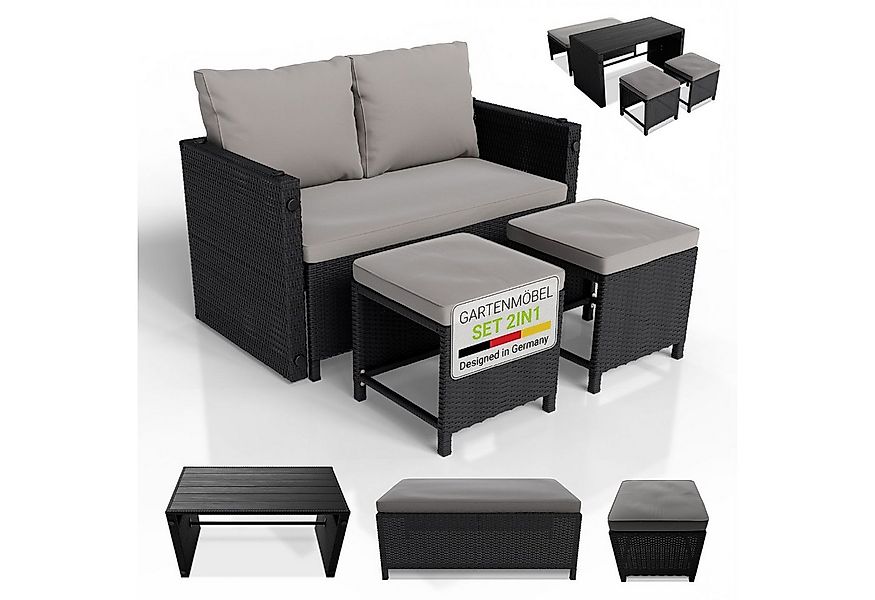 Juskys Gartenlounge-Set Jamaika, 2in1 Polyrattan Set, wetterbeständig, mit günstig online kaufen