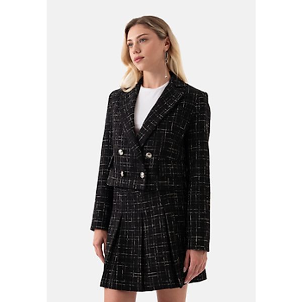 Just Like You  Jacken Schwarze karierte zweireihige kurze Damenjacke günstig online kaufen