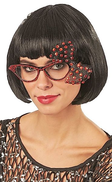 andrea-moden Verkleidungsmaske Cat Eye Brille mit Strass und Schleife - Rot günstig online kaufen