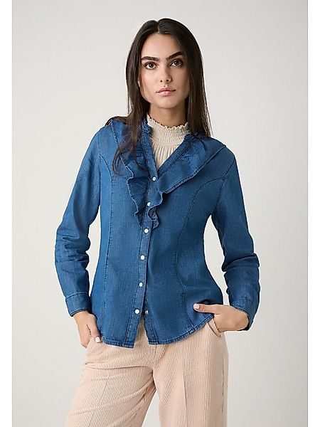MORE&MORE Langarmbluse feminine Rüschen-Jeansbluse günstig online kaufen