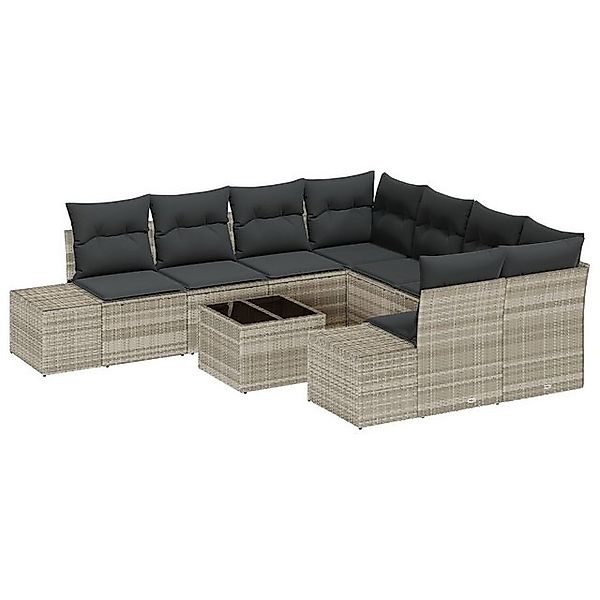 vidaXL Loungesofa 9-teiliges Garten Sofa Set mit Kissen Helles Grau Poly Ra günstig online kaufen