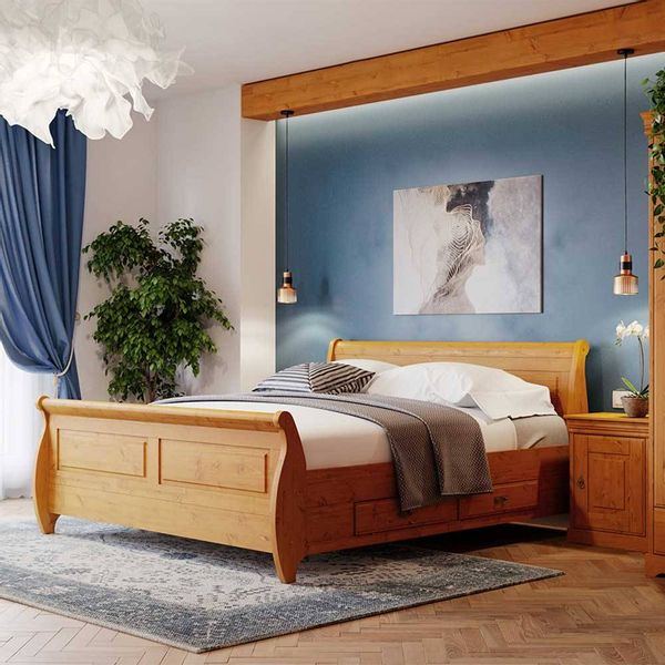 Echtholzbett Bettgestell aus Kiefer Massivholz im Landhausstil günstig online kaufen