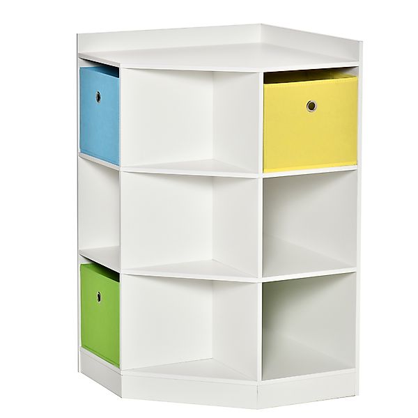 HOMCOM Kinderregal Eckregal mit 3 Aufbewahrungsboxen Kinderzimmer Spielzeug günstig online kaufen