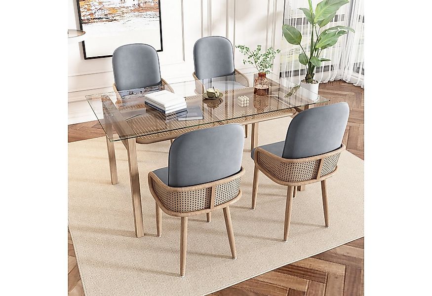 Flieks Esszimmerstuhl (Set, 4 St), 4er Set Polsterstühle Rattan Wohnzimmest günstig online kaufen
