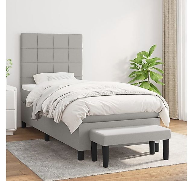 vidaXL Boxspringbett Boxspringbett mit Matratze Hellgrau 90x200 cm Stoff Be günstig online kaufen