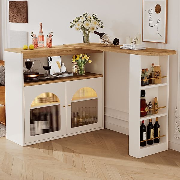 Bartisch 360-Grad drehbar mit integriertem Stauraum LED Glasfront 138-193x3 günstig online kaufen
