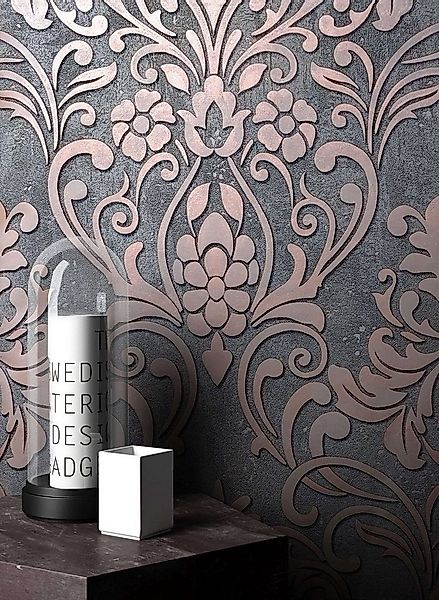 Newroom Vliestapete Hyo Tapete Barocktapete Glänzend,Ornamente,Prunk, Grau günstig online kaufen