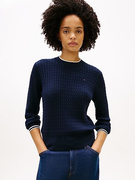 Tommy Hilfiger Rundhalspullover CO CABLE C-NK LS SWEATER Baumwolle, mit Zop günstig online kaufen