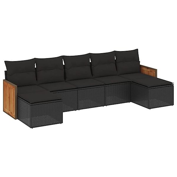 vidaXL 7-Tlg Garten-Sofagarnitur mit Kissen Schwarz Poly Rattan 3260312 günstig online kaufen