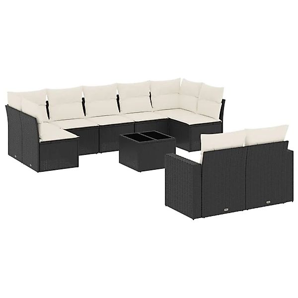 vidaXL 10-Tlg Garten-Sofagarnitur mit Kissen Schwarz Poly Rattan 3251763 günstig online kaufen