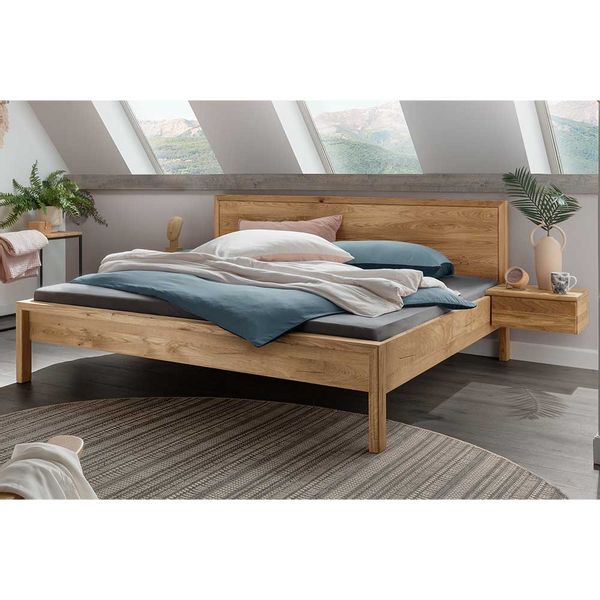 Wildeiche Massivholzbett in modernem Design 208 cm tief günstig online kaufen