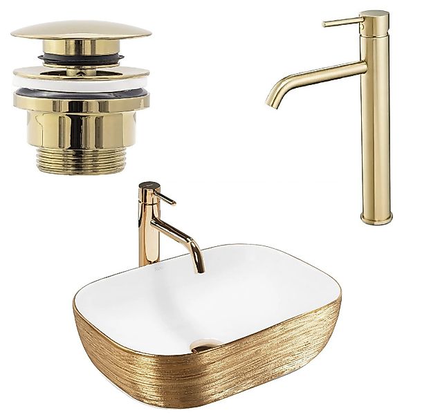 wohnwerk.idee Aufsatzwaschbecken Designer Waschbecken mit gebürstetem Gold, günstig online kaufen