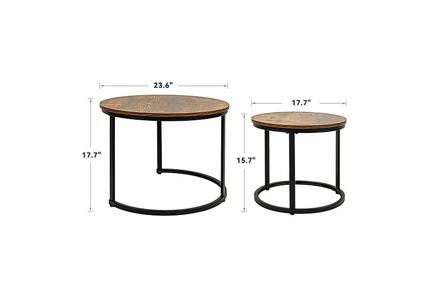 HawthyHome Couchtisch 2er-Set runde Beistelltische aus Holz & Metall (2-St) günstig online kaufen