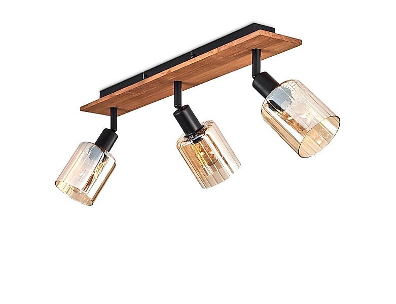 hofstein Deckenleuchte Deckenlampe aus Metall/Holz/Glas in Schwarz/Natur/Be günstig online kaufen