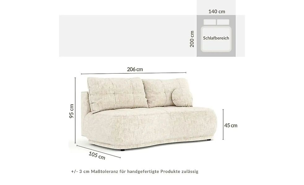 Einzelsofa  Cirrus ¦ blau ¦ Maße (cm): B: 206 H: 95 Polstermöbel > Sofas > günstig online kaufen