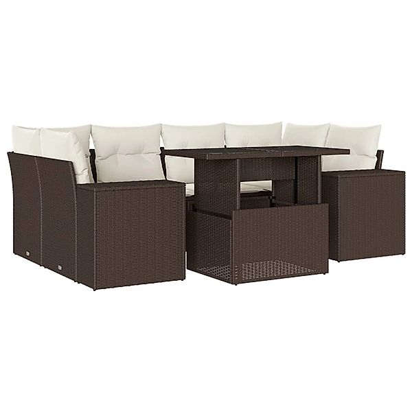 vidaXL 7-Tlg Garten-Sofagarnitur mit Kissen Braun Poly Rattan 3269023 günstig online kaufen