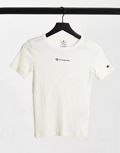 Champion – T-Shirt mit Rundhalsausschnitt in gebrochenem Weiß-Neutral günstig online kaufen