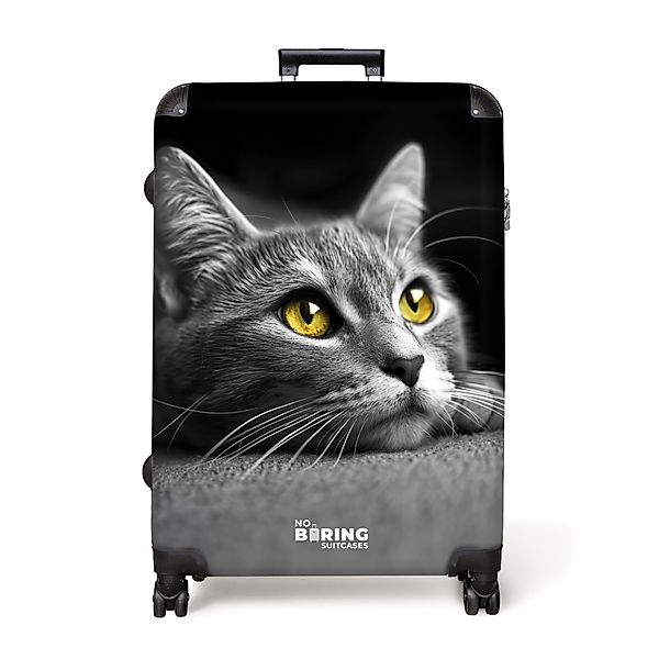 NoBoringSuitcases.com© Hartschalen-Trolley Schwarz-weiße Katze mit gelben günstig online kaufen