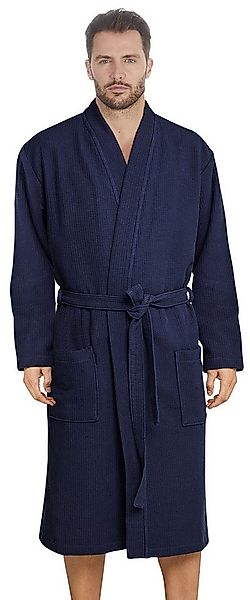 Badekönig Herrenbademantel Waffelpique, Kapuze, Gürtel, Langform Blau 100% günstig online kaufen