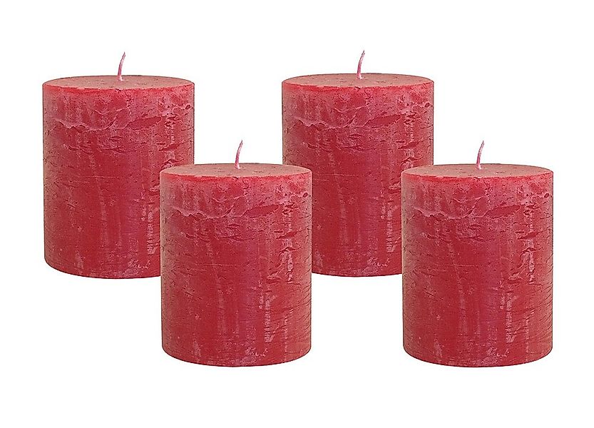 4 Rustic Stumpenkerzen Premium Kerze Rot 8,5x10cm - 60 Std Brenndauer günstig online kaufen