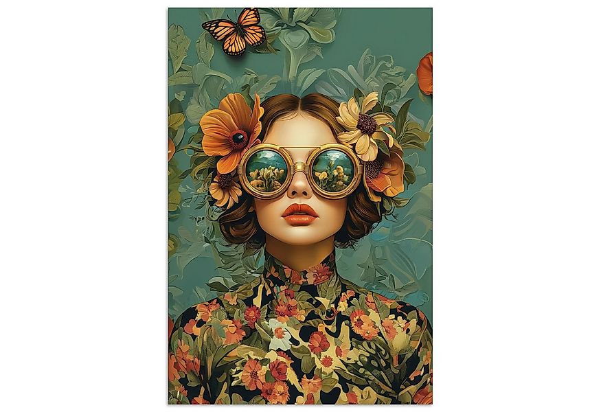 MuchoWow Poster Frau - Blumen - Schmetterlinge - Natur - Vintage, (1 St), P günstig online kaufen