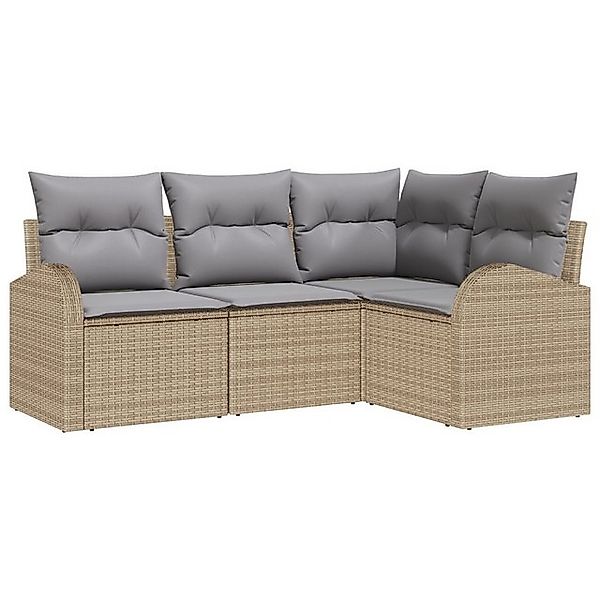 vidaXL Loungesofa 4-teiliges Gartensofa Set mit Kissen Beige Poly Rattan, 4 günstig online kaufen