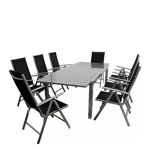 Gartensitzgruppe in Schwarz und Grau klappbaren Stühlen (neunteilig) günstig online kaufen