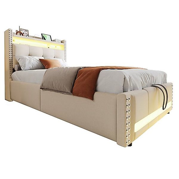 REDOM Polsterbett Stauraumbett Doppelbett (90x200 cm mit LED-Farbwechsel, U günstig online kaufen