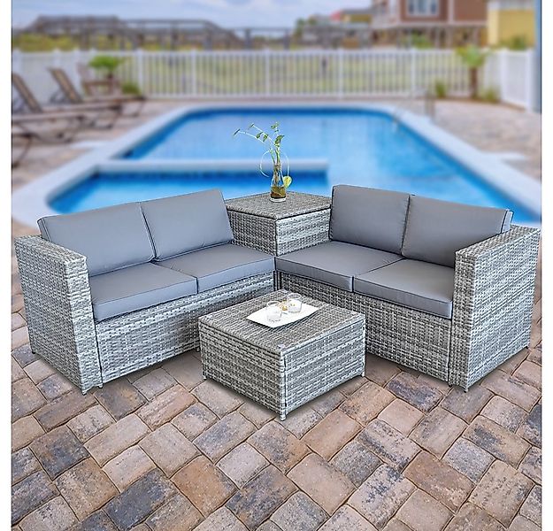 Mucola Gartenlounge-Set Polyrattan Sitzgruppe mit Auflagenbox Sitzgarnitur günstig online kaufen