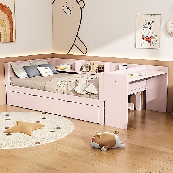 OKWISH Kinderbett mit Schreibtisch, Jugendbett Daybett günstig online kaufen