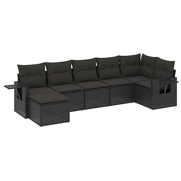 vidaXL 7-Tlg Garten-Sofagarnitur mit Kissen Schwarz Poly Rattan 3220474 günstig online kaufen