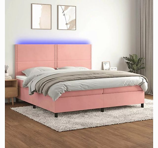 vidaXL Boxspringbett Boxspringbett mit Matratze LED Rosa 200x200 cm Samt Be günstig online kaufen