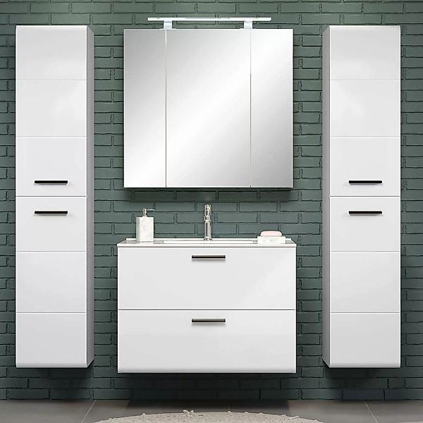 Badezimmer Set in weiß mit weiß Hochglanz, inkl. LED Beleuchtung, RAVENNA-1 günstig online kaufen