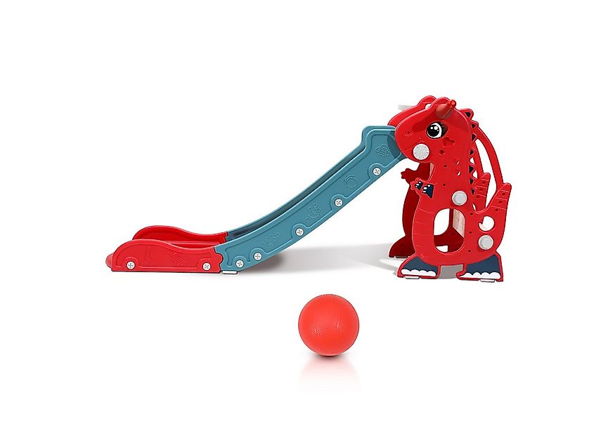 Clanmacy Rutsche 4-in-1 Kinderrutsche mit Basketballkorb Wurfring Englisch- günstig online kaufen