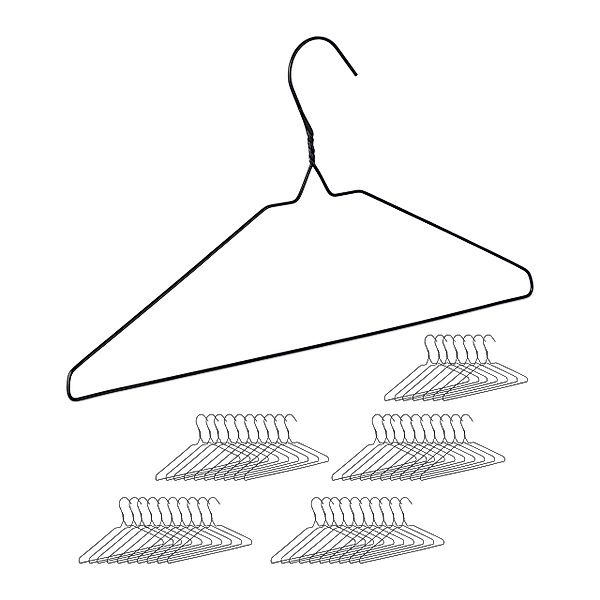 relaxdays Kleiderbügel Schwarze Drahtbügel 48er Set, günstig online kaufen