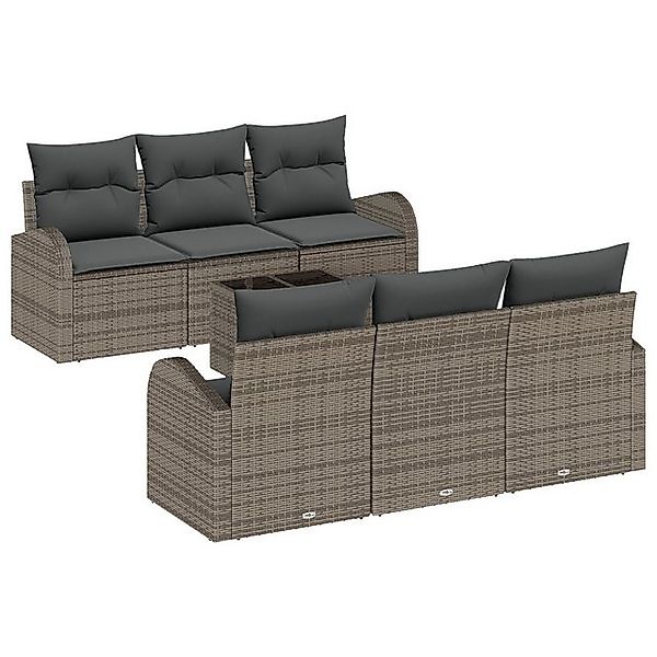 vidaXL Loungesofa 7-teiliges Garten-Sofa-Set mit Kissen Graues Poly-Rattan, günstig online kaufen