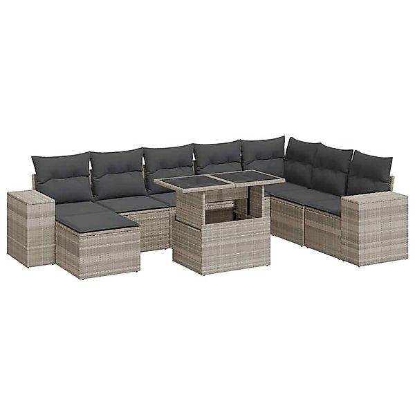 vidaXL 9-Tlg Garten-Sofagarnitur mit Kissen Hellgrau Poly Rattan 3326853 günstig online kaufen