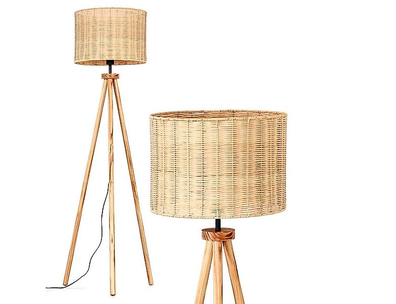hofstein Stehlampe Stehlampe mit Holzfuß und Schirm aus Rattan, ohne Leucht günstig online kaufen