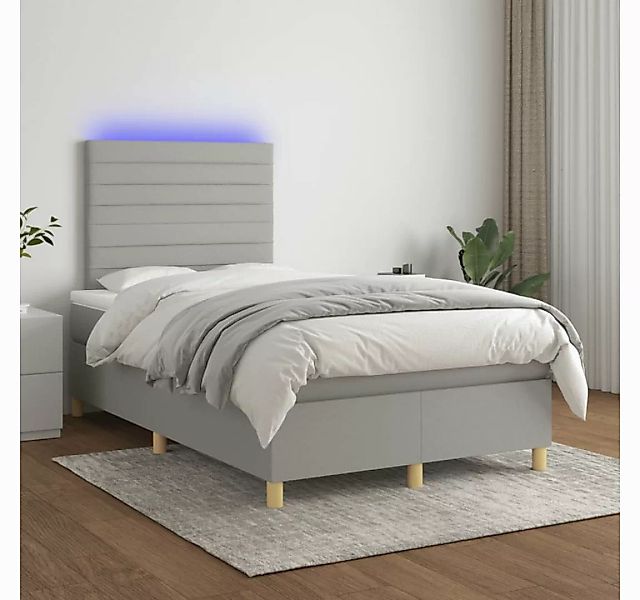 vidaXL Boxspringbett (120 x 200 cm, Streifen Horizontal, Hellgrau), mit LED günstig online kaufen